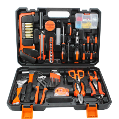 102pcs Household hand tools set kit Scissor Socket Wrench Screwdriver bits Measuring tape Utility knife Hammer Plier